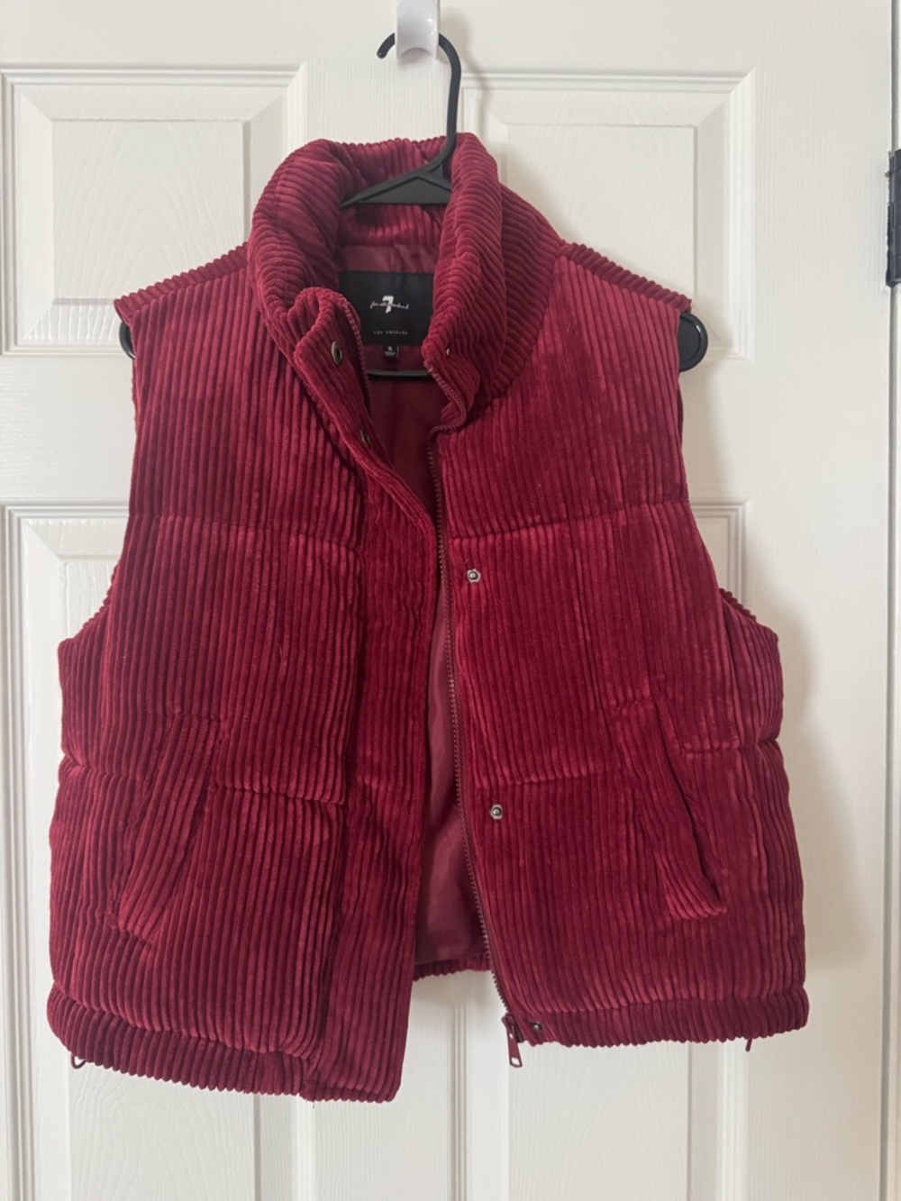 7 For All Mankind Women's Burgundy Corduroy Puffer Vest